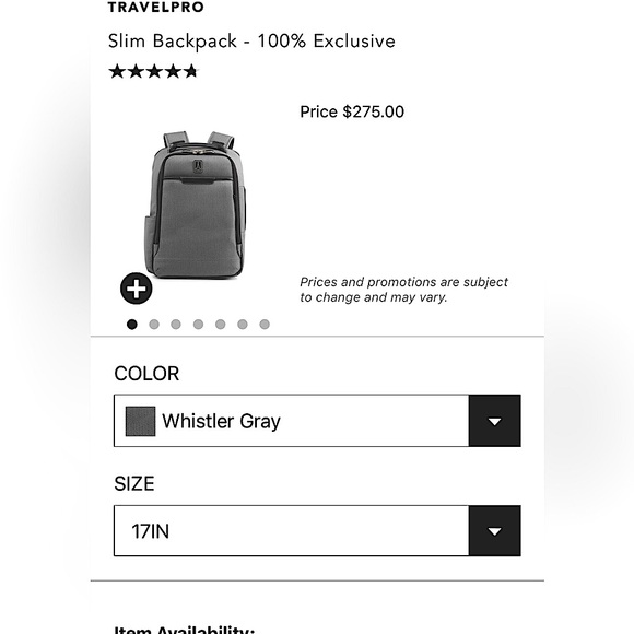 Travelpro Slim backpack- With Tags! Travel backpack - Picture 1 of 7